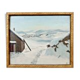 Oil on panel by charles de ziegler mountain chalet (1890-1962)