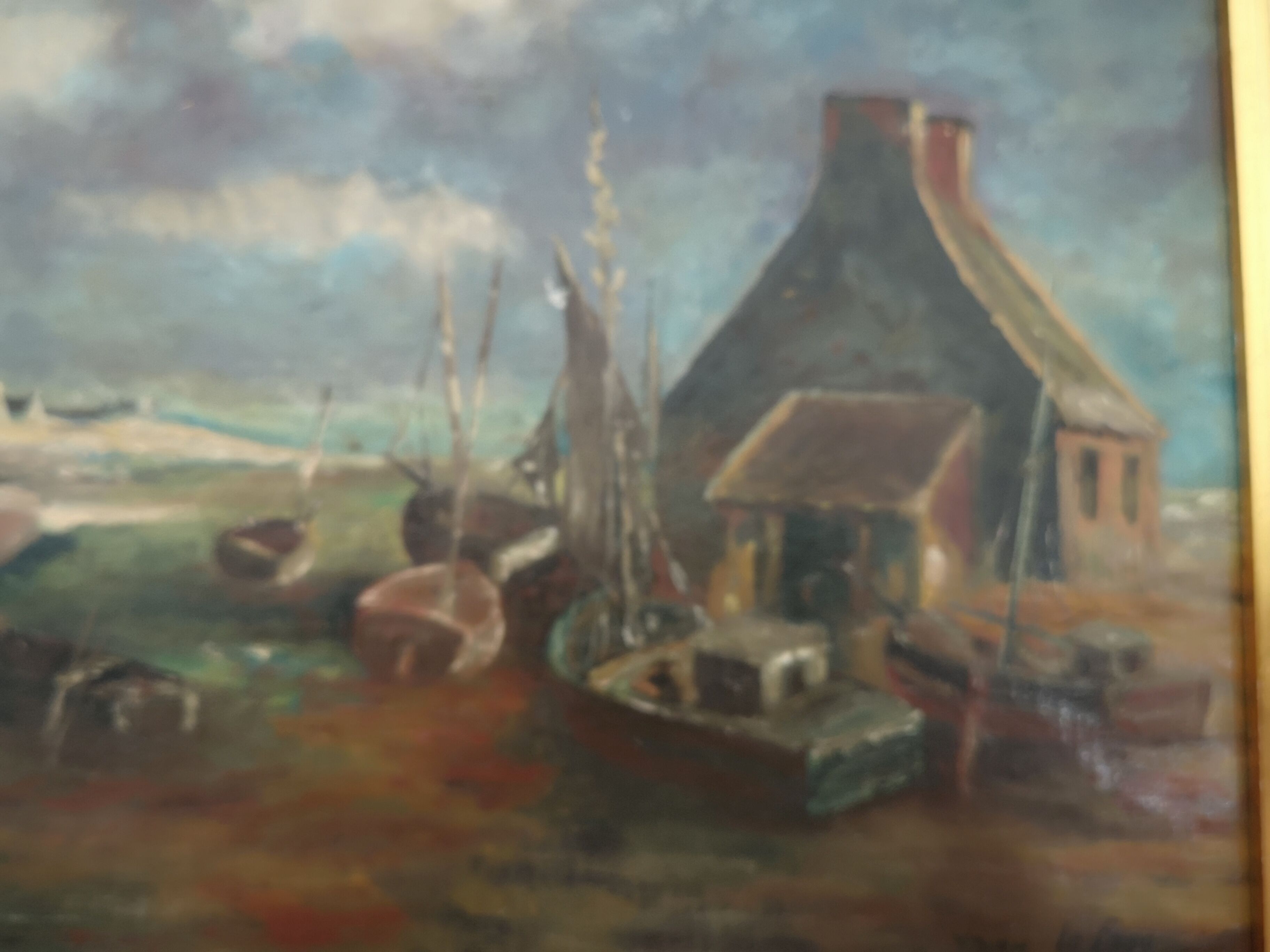 Tableau ancien huile sur toile de  Marine FRANÇAIS XIXe  Signe.