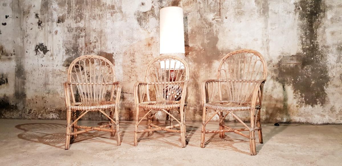 Three vintage rattan chairs