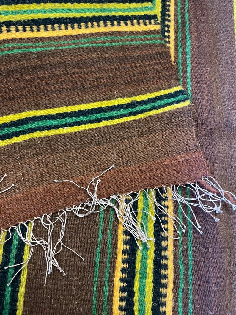 Romanian vintage carpet with stripes, made by hand in wool