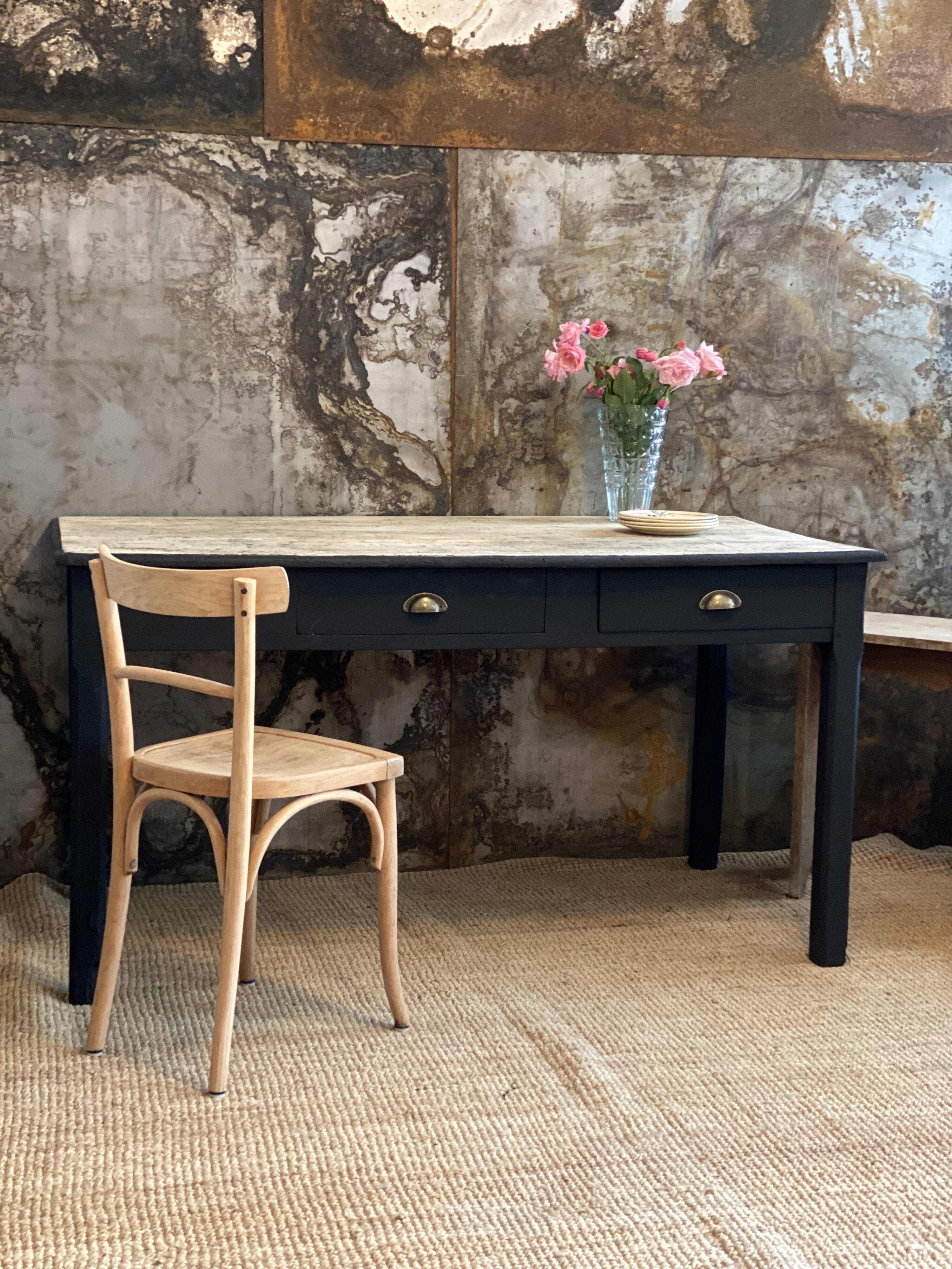 Farm table black charcoal & wood raw