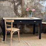 Farm table black charcoal & wood raw