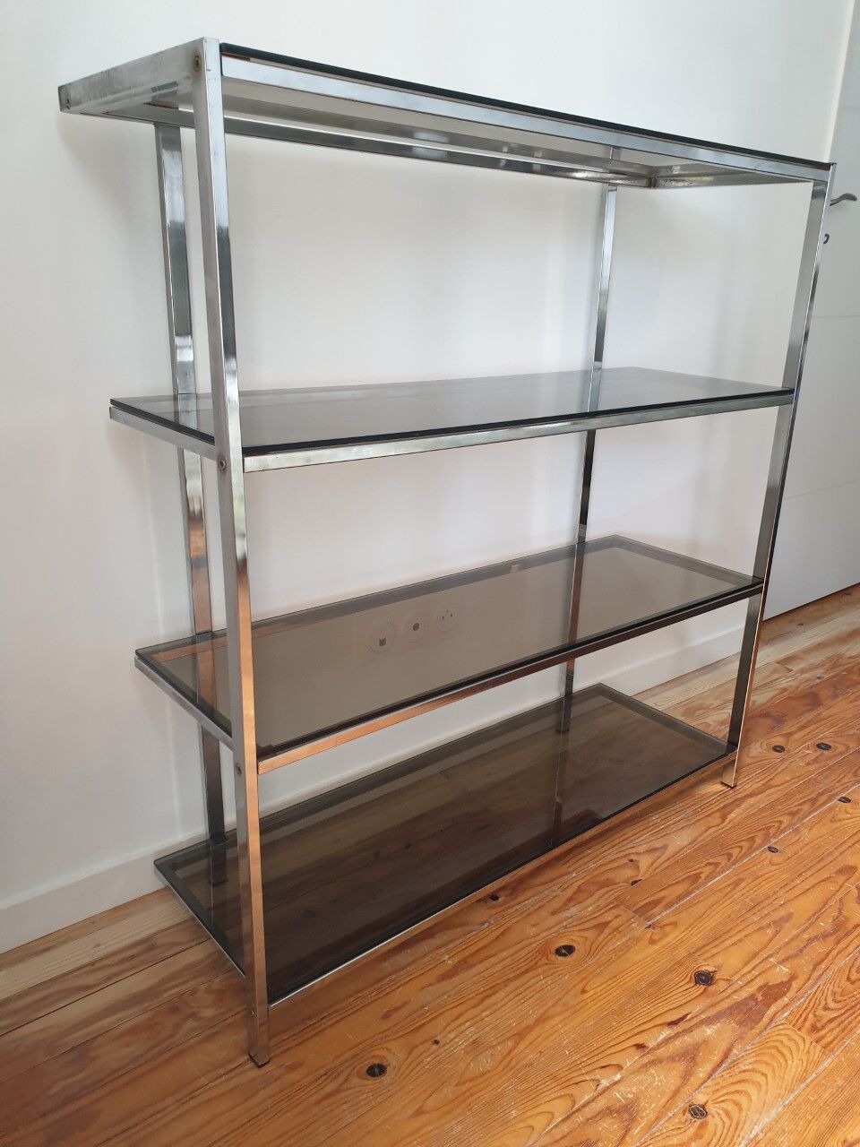 Chrome shelves and smoked glass 70s