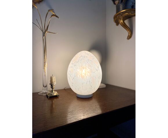 Uovo lamp in Clichy glass and white metal by Ben Swildens 1970s