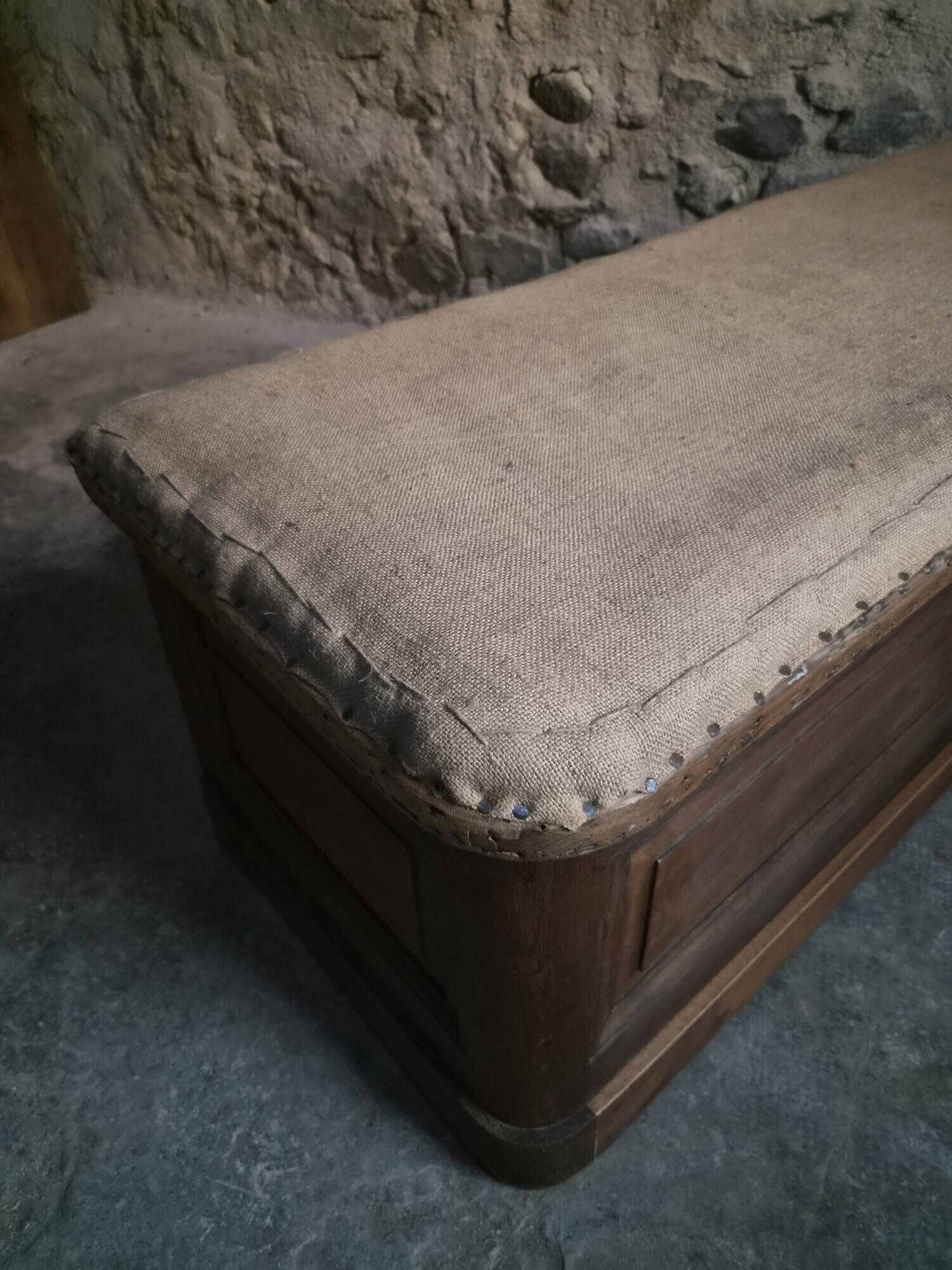Antique French oak storage bench / blanket box, 1800–1850