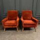 Pair of Scandinavian work armchairs from the 60s in velvet and compass legs