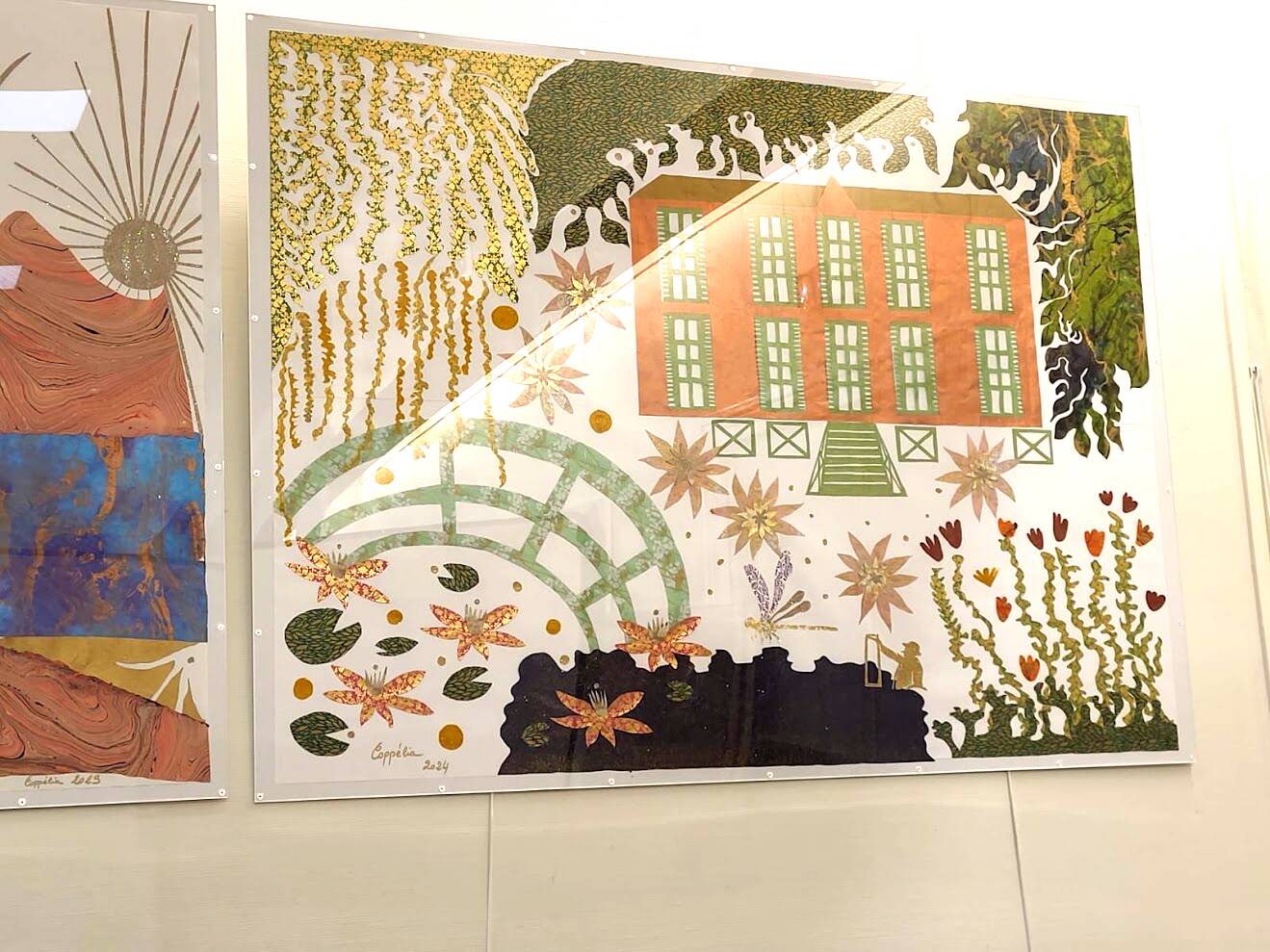 Large contemporary collage inspired by Giverny (Claude Monet) – 158 × 116 cm