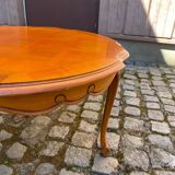 Louis VX imperial round coffee table in solid caned wood and marquetry
