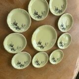 Cake set in yellow earthenware pattern black tulips ceranord Saint-Amand Vintage