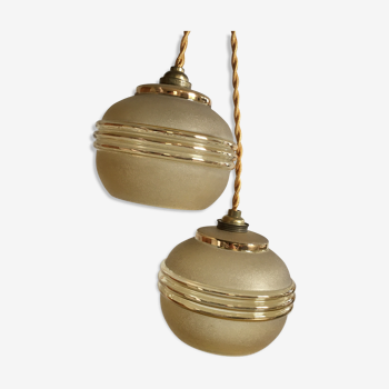 Pair of hanging lamps yellow-orange granite glass ball