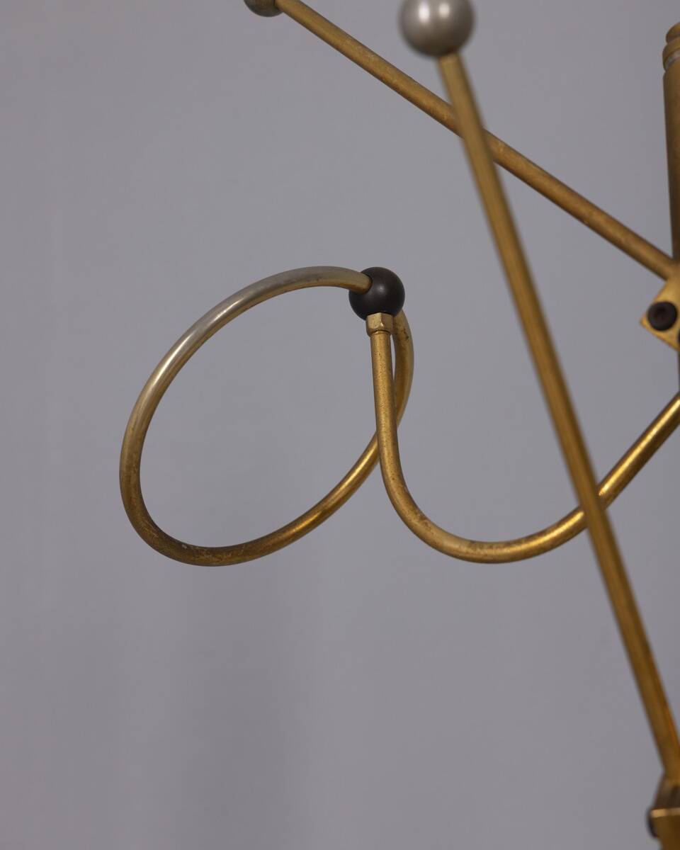 Vintage 1960s floor coat stand in golden brass, italian design