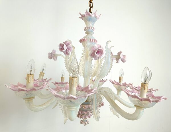 Lustre en forme de fleur en verre de Murano, 1950