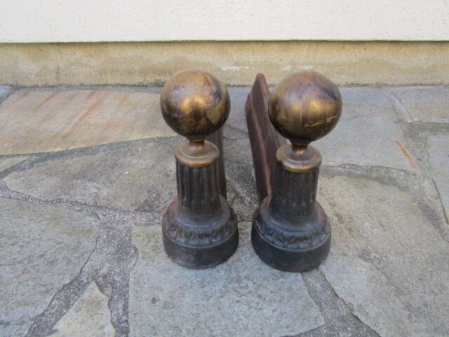 Pair of old cast-and-brass chenets