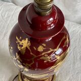 Vintage 1970 red and gold ceramic lamp with oriental decorations.