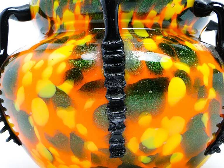 Art Deco vase, spatter glass, Welz Glassworks, Czechoslovakia, 1930s