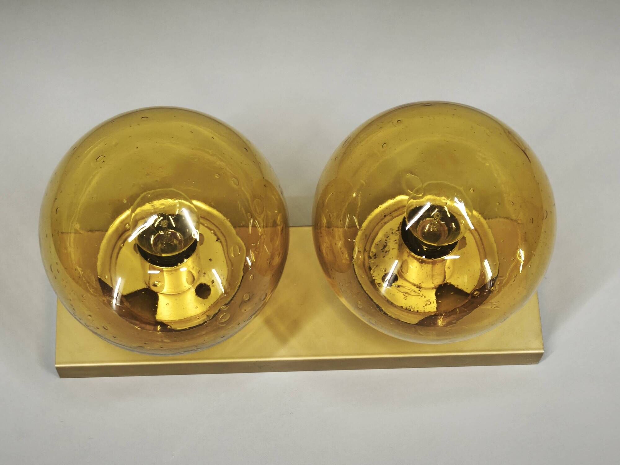 1970s Space Age Amber Glass Double Wall Lamp, Kamenický Šenov