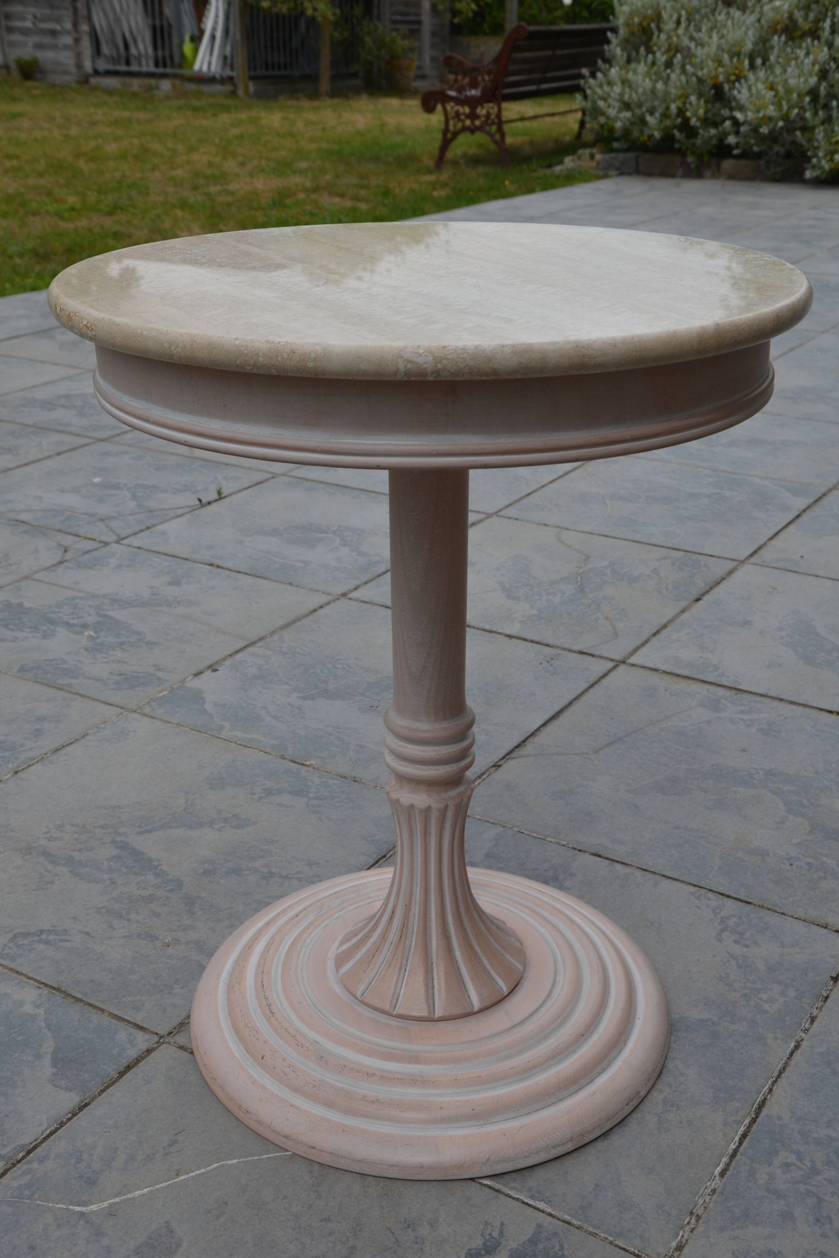 Petite table basse ronde travertin/bout de canapé années 80/90