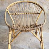 Salon, fauteuil et table en rotin 1960's