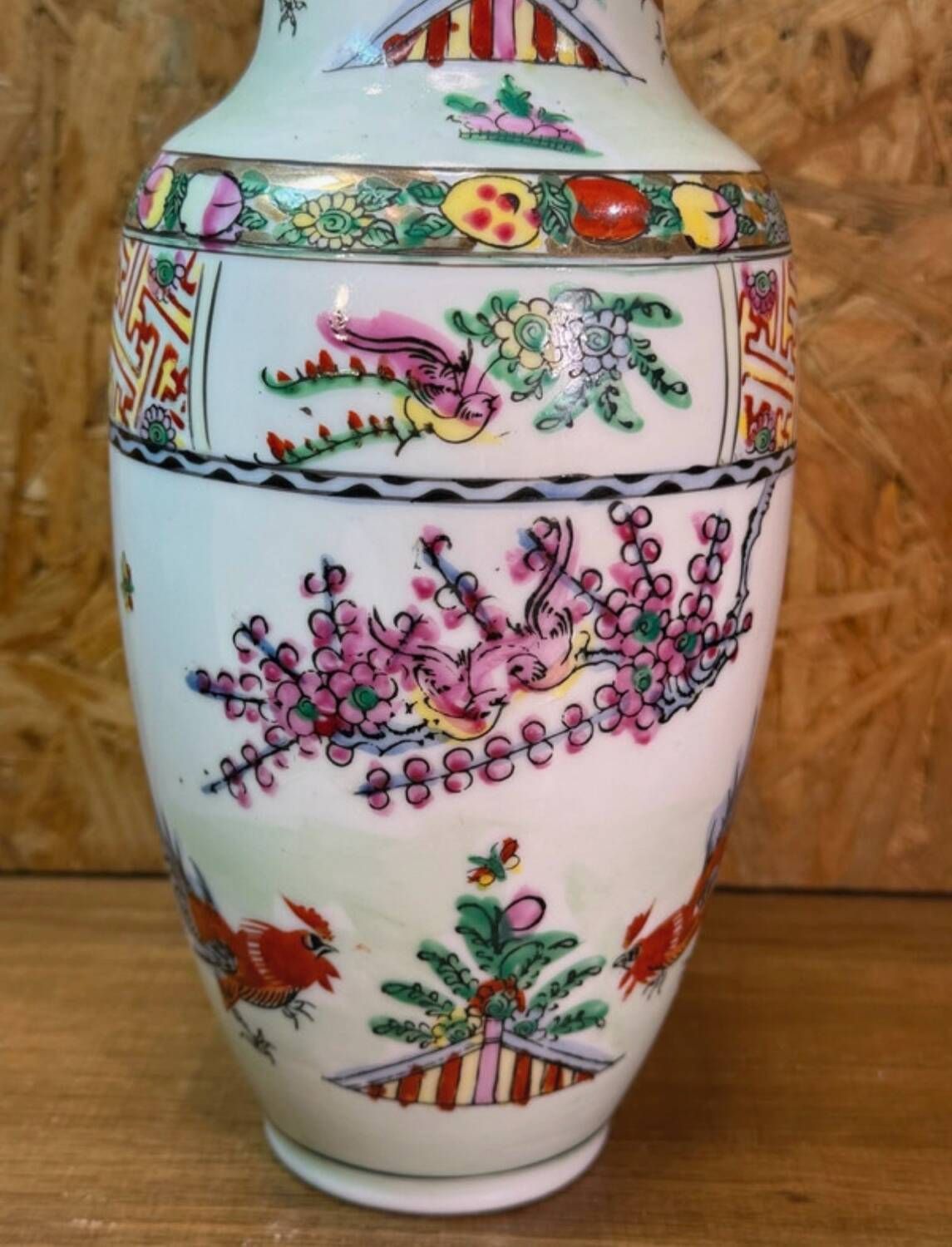 Large Chinese porcelain vase – Red rooster decoration – Asian art – H