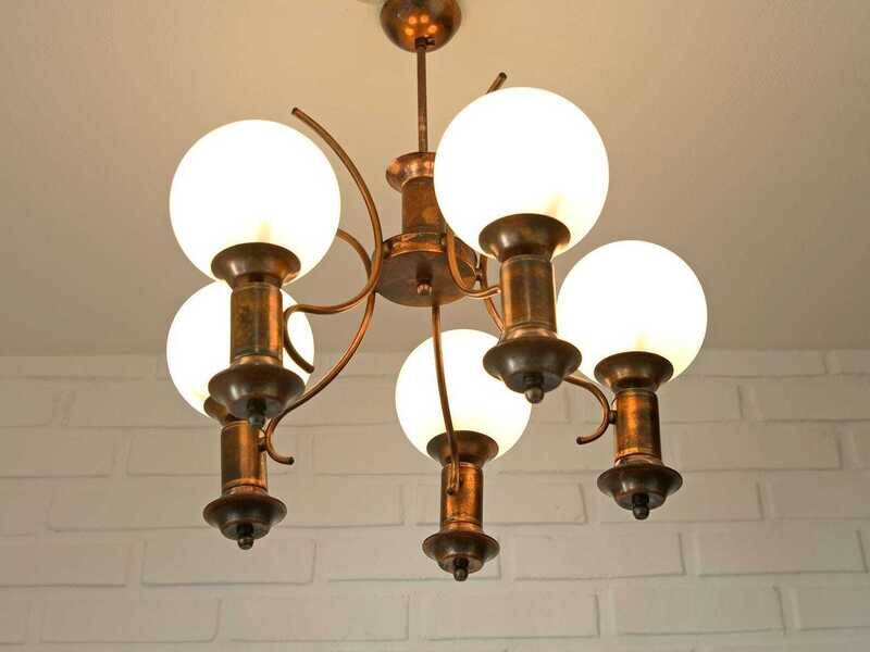 Vintage Copper Pendant Lamp / Hanging Light / Colonial Chandelier 1970's