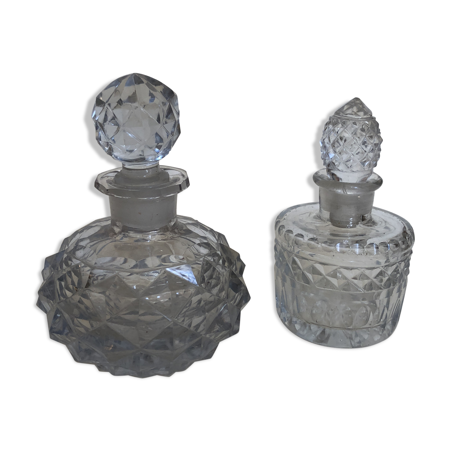 Set of 2 bottles crystal and glass