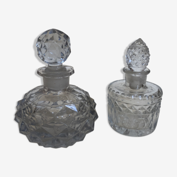 Set of 2 bottles crystal and glass