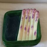Square asparagus plates in barbotine by Marcel Guillot, set of 8.