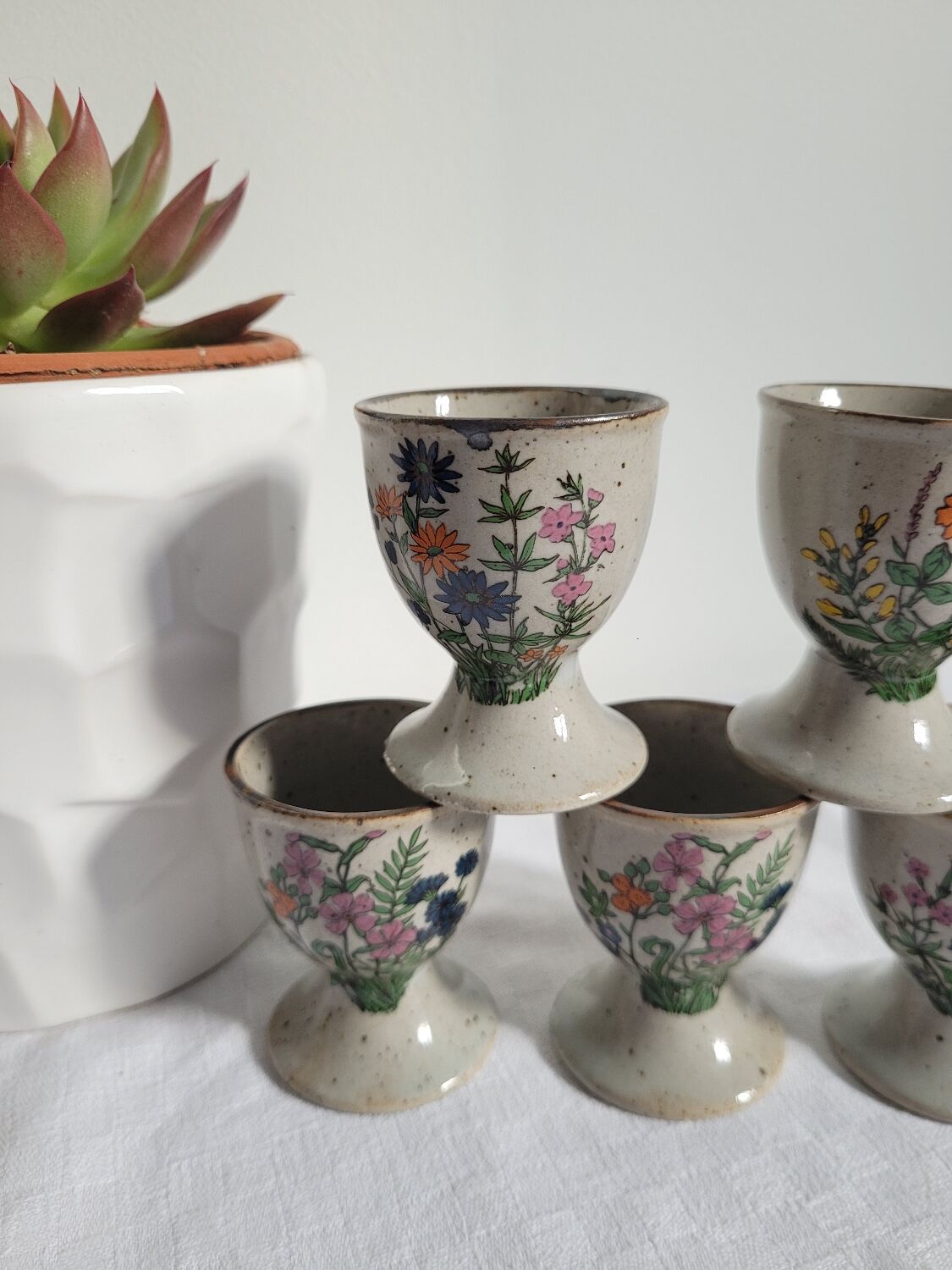 Set of 5 stoneware egg cups
