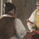 Peinture italienne scène intérieure avec des personnages du XXème siècle