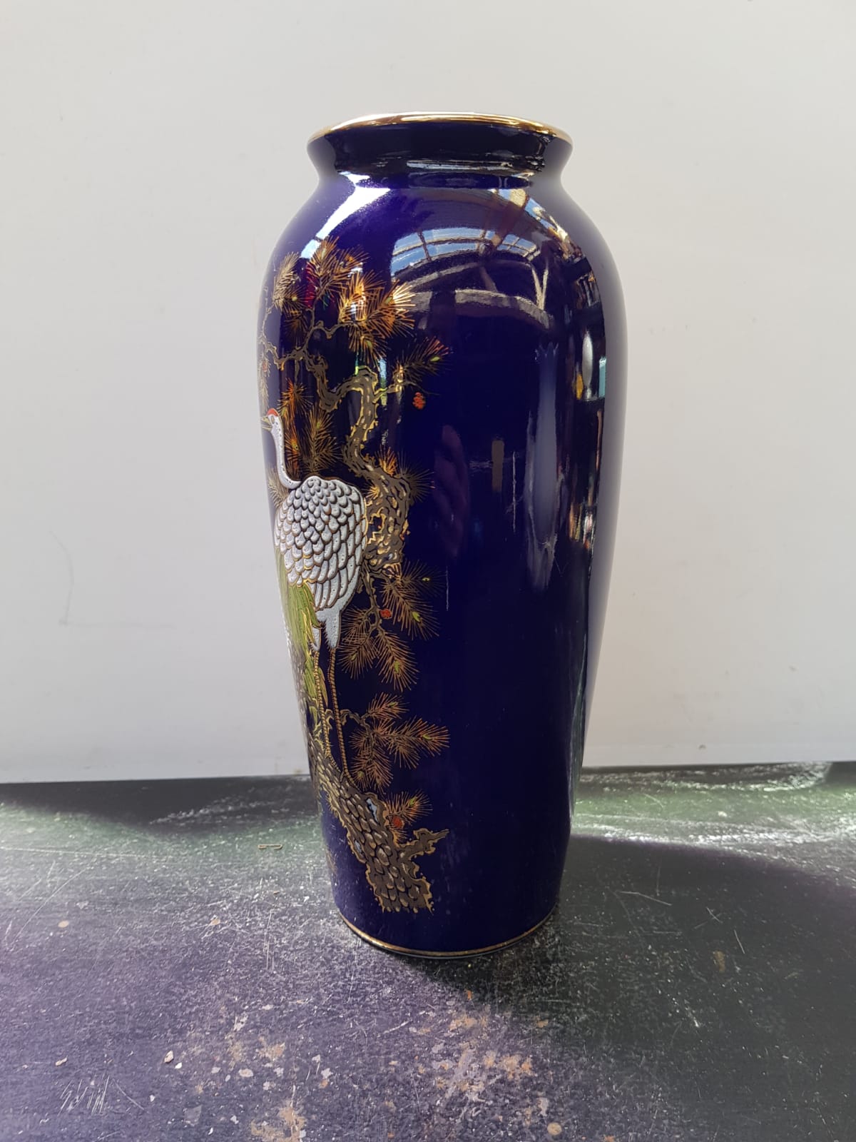 Old Ceramic Vase Enamelled Blue Asian Décor Vintage