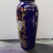 Old Ceramic Vase Enamelled Blue Asian Décor Vintage