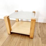 Table d’appoint vintage en bois et verre poli