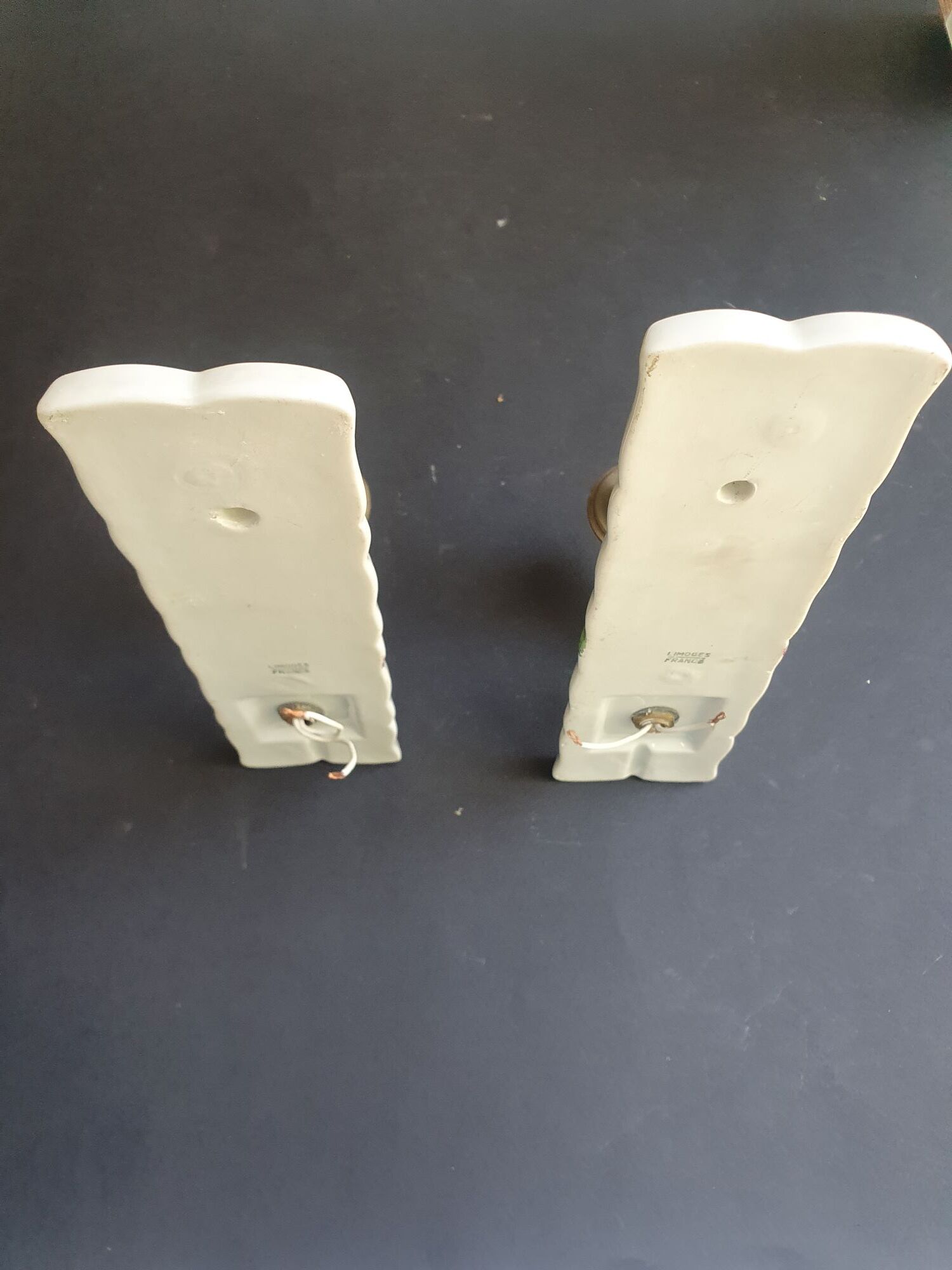 Pair of vintage Limoges ceramic wall sconces