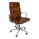 Fauteuil en cuir brun haut dossier soft pad group Eames ICF pour Herman Miller