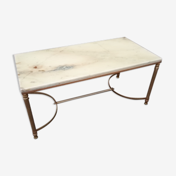 Table basse vintage laiton et marbre beige