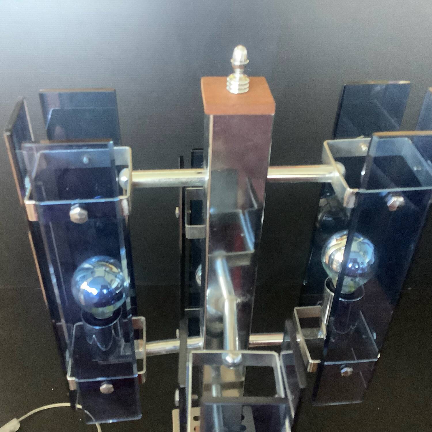 Veca Fontana Arte Italy Blue Vintage 70s Chandelier Transformed Lamp