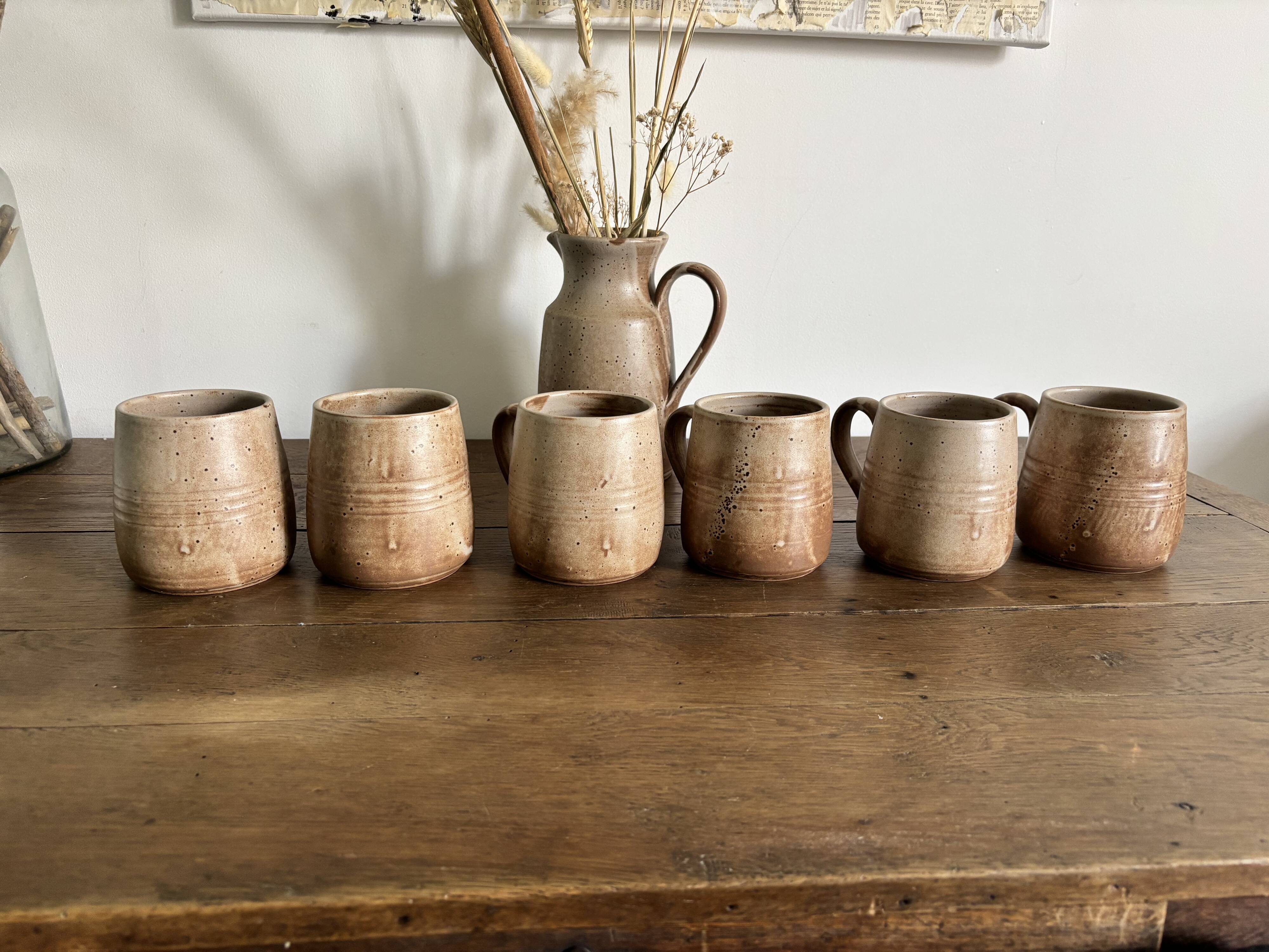 Vintage complete stoneware service – 6 mugs & jug Vallauris