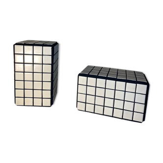Pair of white and black paper greenhouses