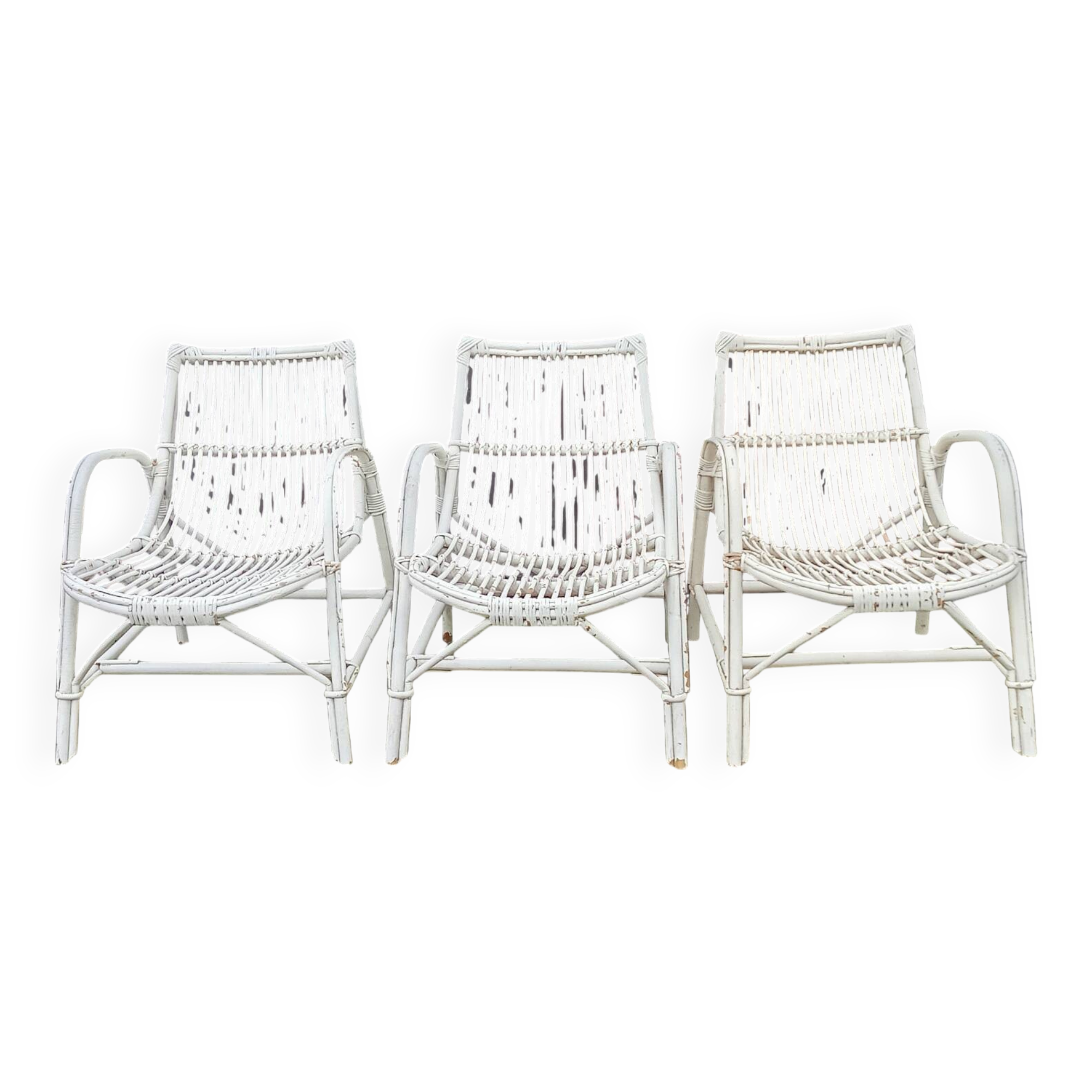 Set of 3 rattan armchairs from the 1970s