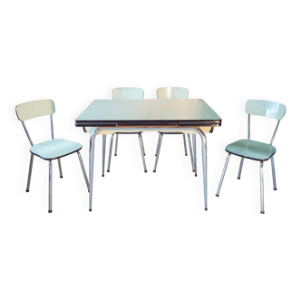 Table and chairs set in water green formica 1960
