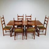 Table à manger brutaliste de style château + 8 chaises