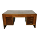 Italian Art Deco Desk In Dark Walnut And Brass.