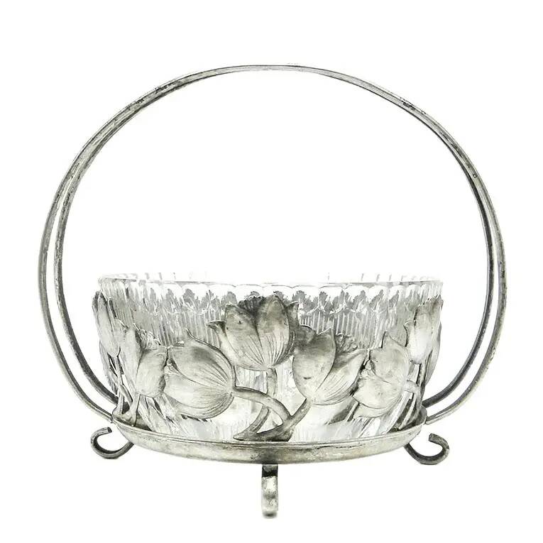 Sugar bowl, postmodernism, silver-plated brass, HEFRA, Poland, 1970s