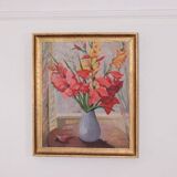 Original Swedish oil on canvas – “Flowers” by Gunnar Larsson – vintage & framed – 58 × 68 cm