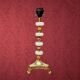 Lampe en métal doré et albâtre avec abat-jour frangé style Hollywood Regency - années 70