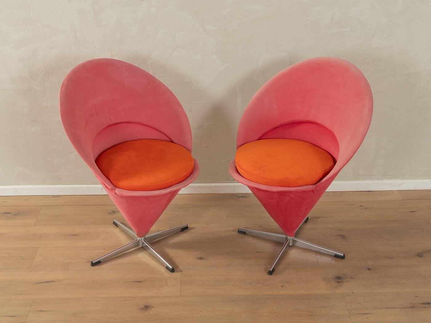 Cone chairs by Verner Panton for Gebrüder Nehl, original pink and orange upholstery, set of 2