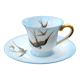 Tasse et sa soucoupe en porcelaine de Limoges motif "hirondelles"