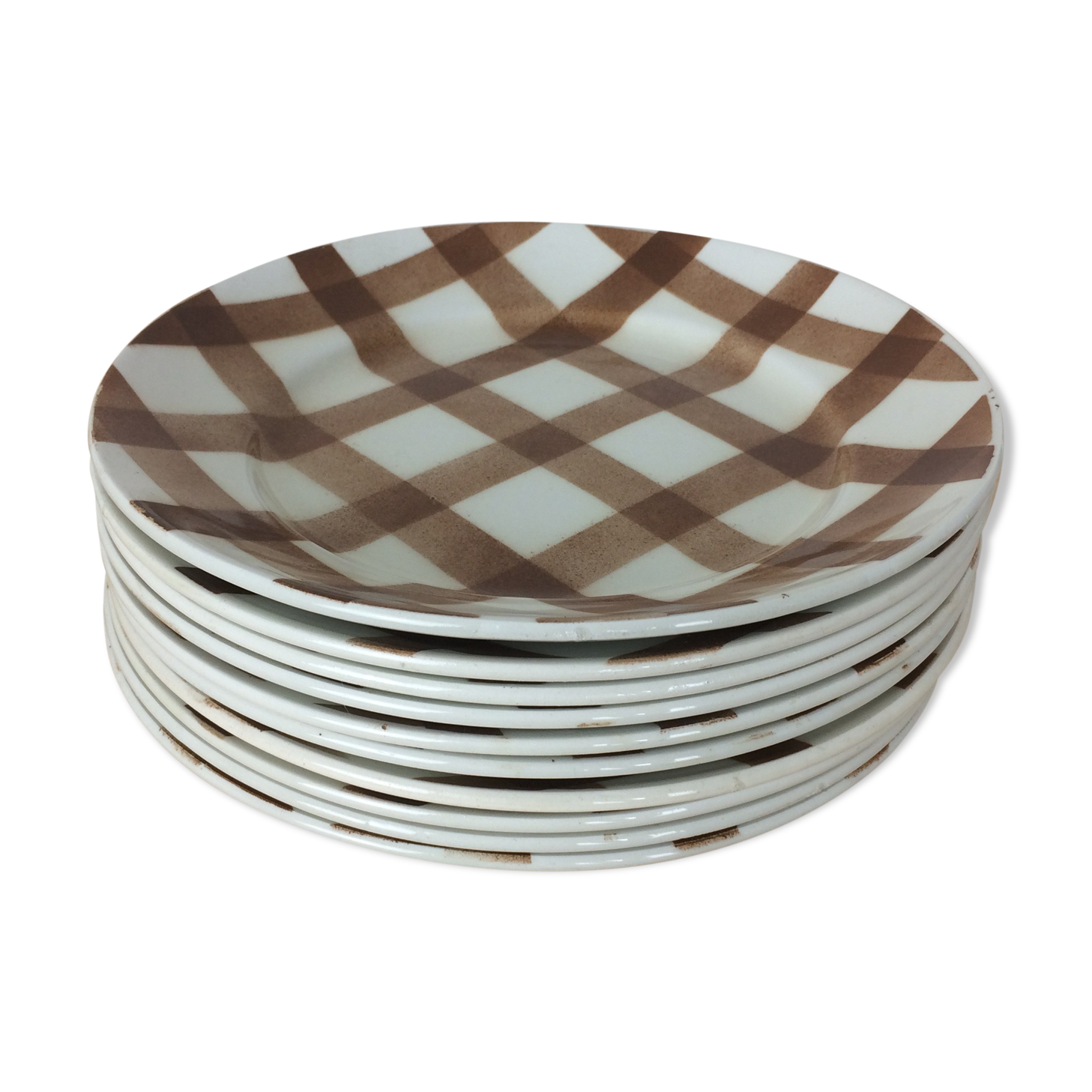 10 ceramic "nappe" plates from the Moulin des Loups, brown