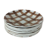 10 assiettes "nappe" en céramique du Moulin des Loups, marron