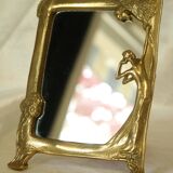 Art Nouveau brass bridge mirror 17 x 13